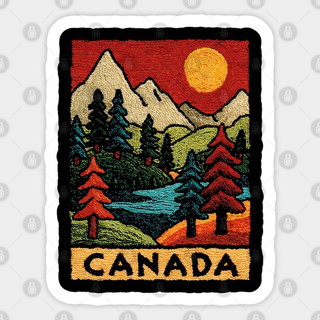 Autumn in Canada Linocut Print | Retro Ontario Cottage Country Sticker by TuncGK